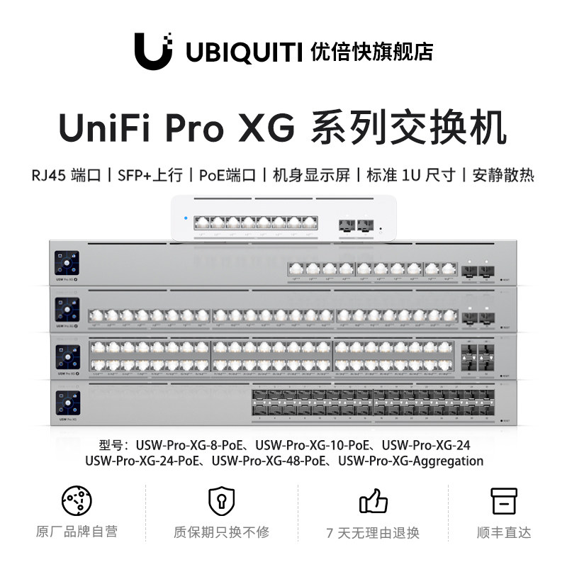 UniFi USW-Pro-XG-8/10/24/48-POE交换机2.5GbE万兆SFP+光口统一网管办公酒店安静Ubiquiti优倍快UBNT