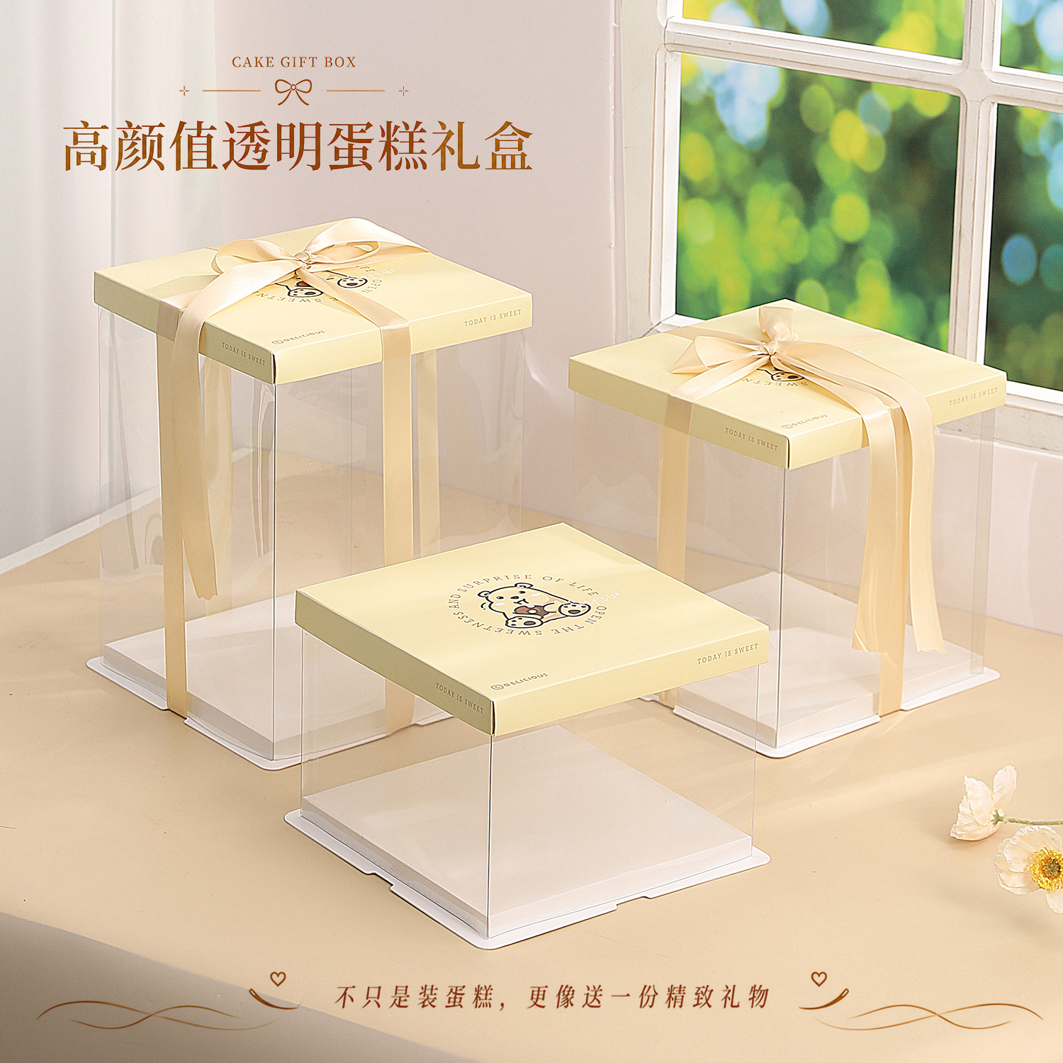 透明生日蛋糕盒子包装盒4四6六8八10十12寸双层加高方形手提定制