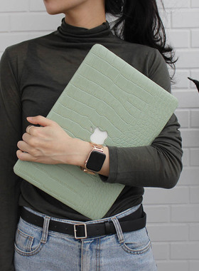 牛油果绿pu材质鱷魚紋macpro13寸笔记本电脑套mac13.3保护套M1 13