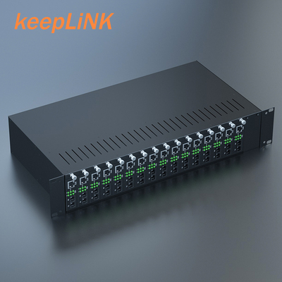 keepLINK16槽光纤收发器机架 插卡式收发器机箱含16台千兆单模单纤B端插卡收发器  KP-9000-2U-2P-3S16
