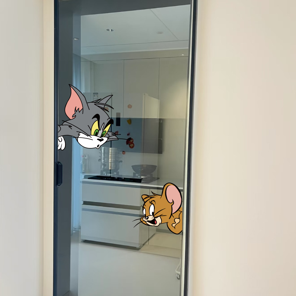 猫和老鼠浴室卫生间贴画窗花装饰厨房阳台飘窗玻璃门防撞静电贴纸图片