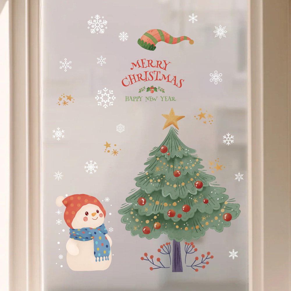 2026圣诞节装饰橱窗玻璃门静电贴纸元旦新年场景布置教室窗户窗花