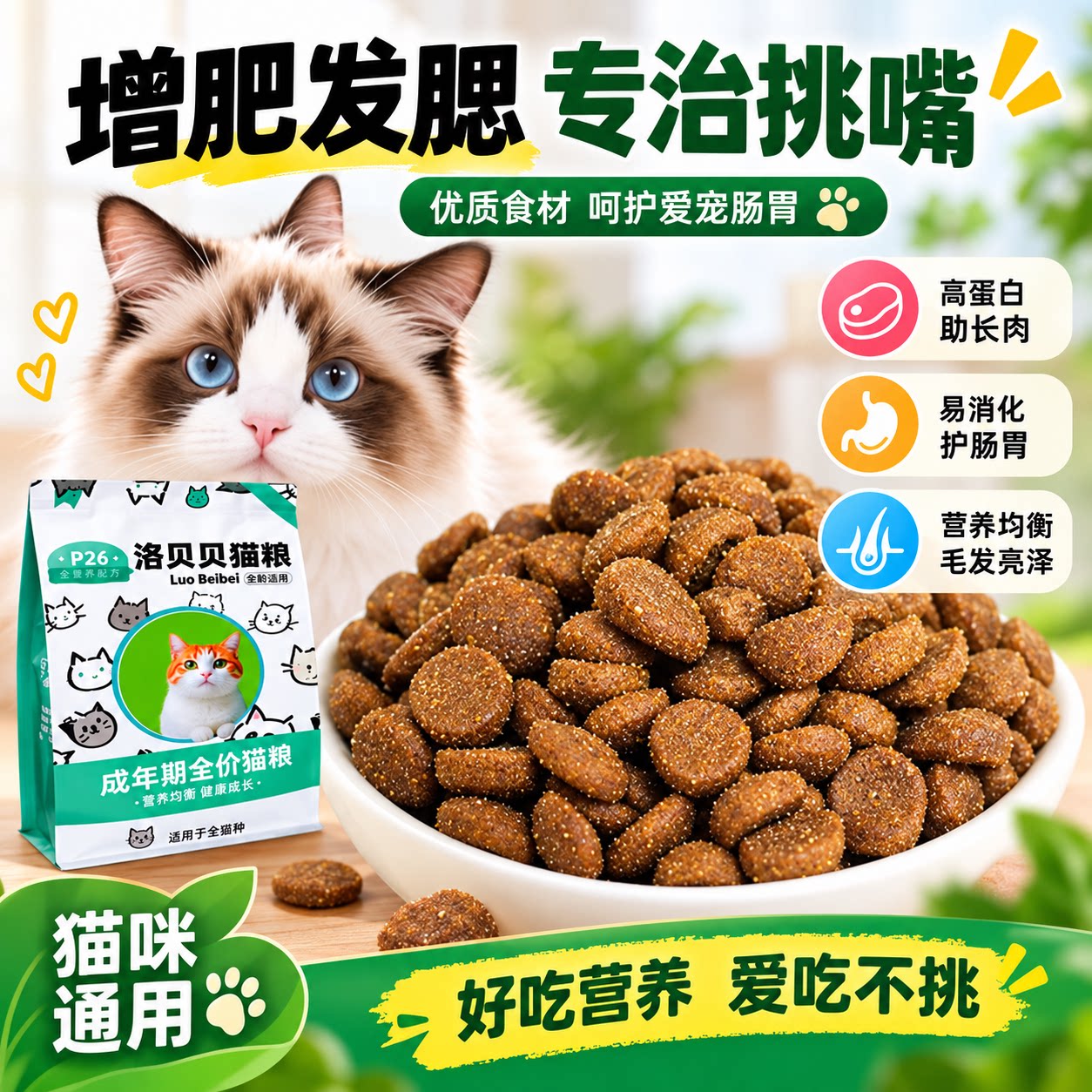 洛贝贝猫粮2.5kg成猫粮猫通用型鲜鸡肉配方全阶段通用型猫粮5斤装