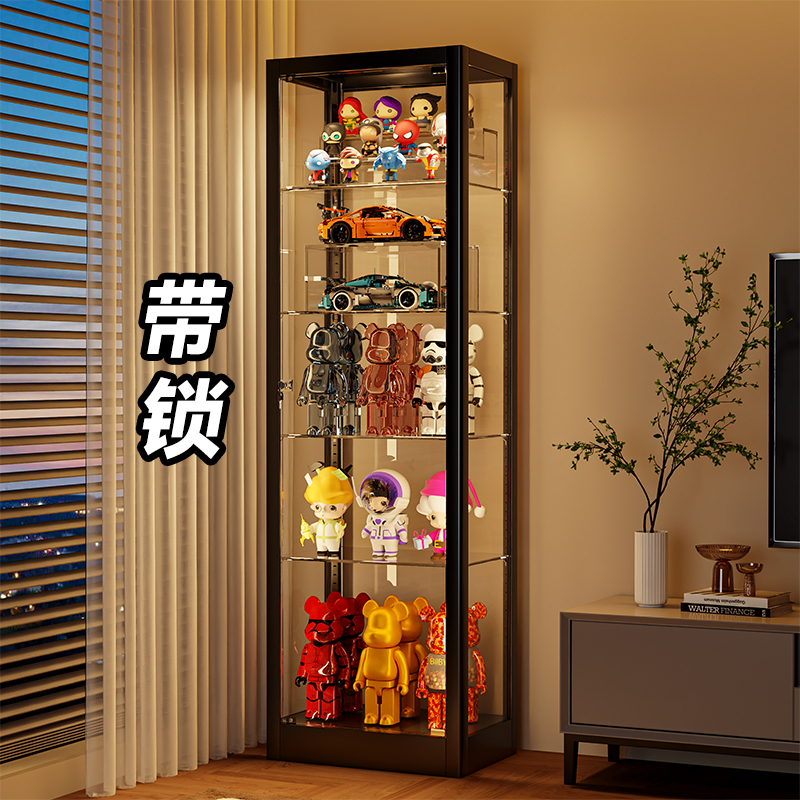 带灯手办柜夹缝储物柜玻璃展示柜