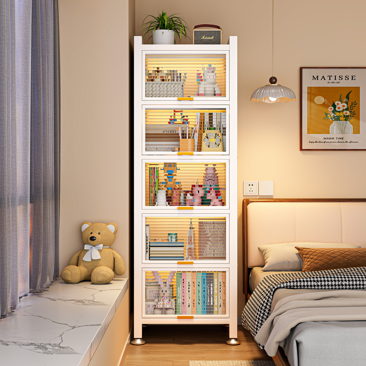 钢制带门书柜落地儿童书架一体靠墙置物架卧室防尘收纳柜收纳柜子,住宅家具,书架,淘宝优惠券,粉丝福利购,淘宝优惠卷