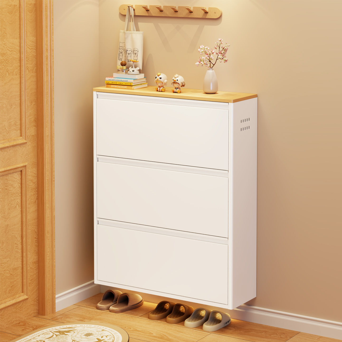 超薄钢制翻斗鞋柜极窄防尘鞋架