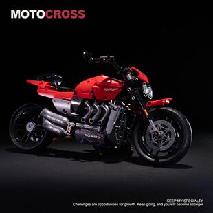 小角度1:8复古摩托车凯旋火箭男生礼物高难度拼装积木玩具模型