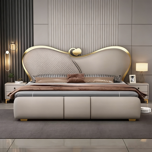 2米双人床真皮轻奢主卧