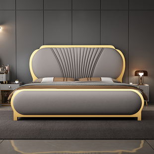 意式轻奢真皮床主卧双人大床1.8米现代简约2米储物高箱高端大气床