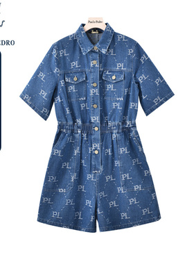 保罗彼得2025年夏装新款短袖连体裤女高腰显瘦阔腿短裤DSDB15610