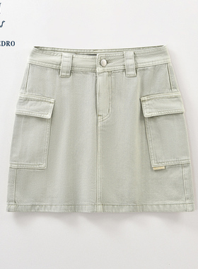 保罗彼得春夏新款女士牛仔短裙时尚工装休闲半身裙a字裙BLEA62420