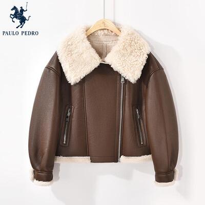 保罗彼得冬季新款女羊毛领皮毛一体棉衣棉服保暖短外套JZDD76300