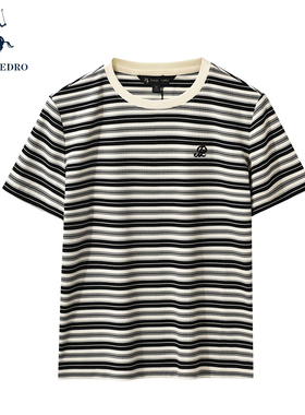 保罗彼得2025夏新女士短袖T恤圆领条纹宽松撞色专柜同款DTEB44020