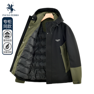 23冬男羽绒服工装 RECD33560保罗彼得专柜款 户外休闲连帽拼色外套