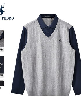 保罗彼得2025秋冬新款男针织衫假两件休闲上衣马甲毛衣TCECZ00371