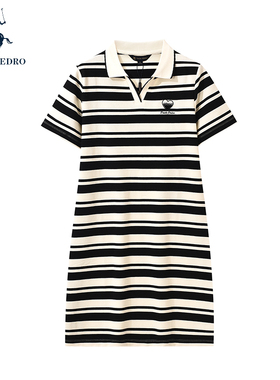 保罗彼得2025夏新女POLO连衣裙横条纹短袖V领专柜同款 DTEB43920