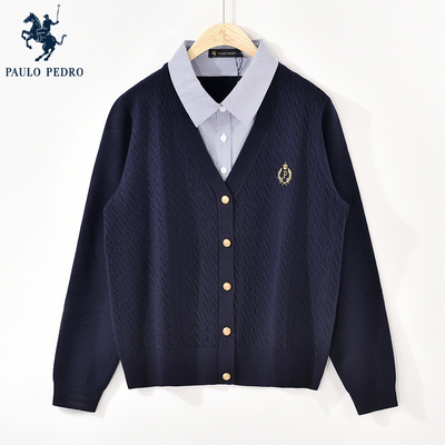 保罗彼得2025年春秋新款女士长袖针织衫假两件开衫外套MLDC34860