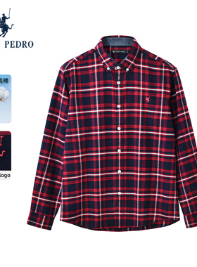 保罗彼得2025秋冬季新年男红格子衬衫磨毛纯棉复古上衣YWECC00290
