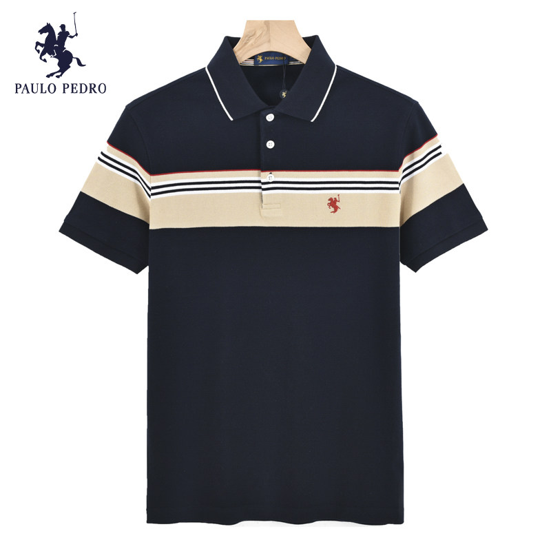 thcb94531保罗彼得专柜夏男士polo衫t恤翻领刺绣条纹拼色纯棉短袖