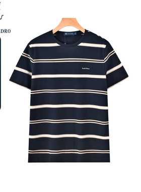 保罗彼得夏装新款休闲短袖T恤男宽松圆领条纹宽松上衣TCDB42140