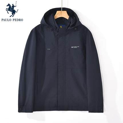 保罗彼得春秋新款男时尚百搭可拆卸连帽夹克工装短外套REDC76000