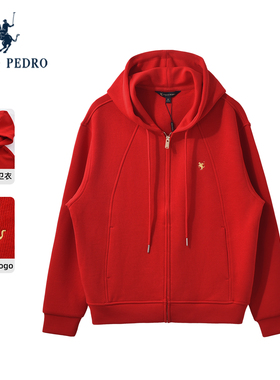 保罗彼得2025新年战袍女士卫衣连帽休闲宽松红色短外套TBEDW00170