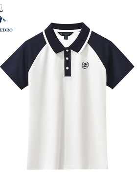 保罗彼得2025夏新女士短袖POLO衫T恤拼接撞色专柜同款BWEB65541