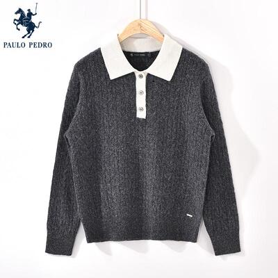 保罗彼得春秋冬新款女士长袖针织衫羊绒衫宽松翻领毛衣SLDD65320