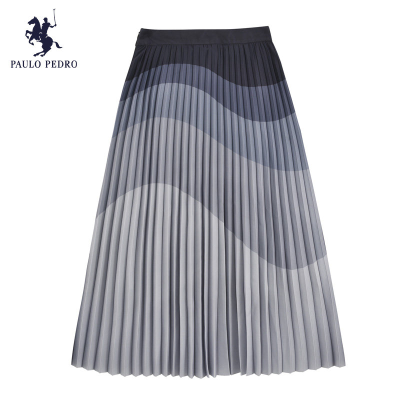 mecb96480保罗彼得专柜夏女士半身裙中腰拼接a字百褶条纹显瘦裙子