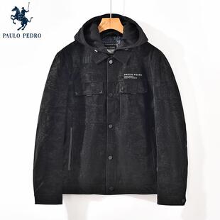 保罗彼得秋季新款男休闲连帽夹克宽松短外套工装上衣QYDC75910