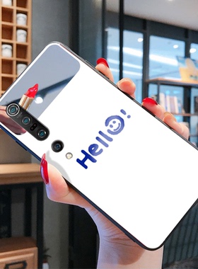 hello笑脸白色镜子补妆镜适用小米10PRO手机壳10s曲面屏lite青春版十ultra至尊纪念版ni9女civi 1s新款8se/6x