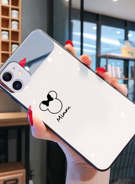 玻璃镜面白色适用苹果12新款手机壳男情侣款2021年iphone12pro耐脏max化妆镜子mini迷你手机套女款夏季十二女