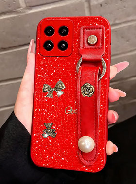 2026马年红色新款腕带适用小米14手机壳软cc9e带支架17Promax防摔9新品15高级感6X名媛8透明探索版全包Turbo3