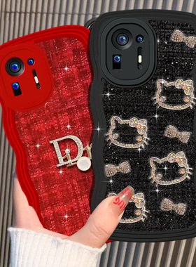 红色新年针织布艺小香风适用小米MIX4手机壳高级感Note10Pro女款K30冬天12保护套12SUltra蛇年10 5G外壳11T