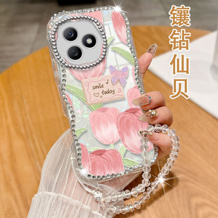 x30i鑲鉆X60i防摔50SE女款 100Pro簡約x50i外殼x10高級感30s全包90GT 手機殼新款 透明水鉆貝殼適用榮耀X50i