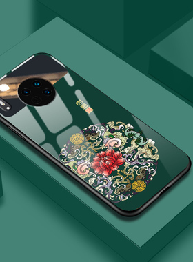 中国风花纹玻璃镜面适用华为MATE30EPRO手机壳女款全包防摔5g曲面屏30壳pro0手机套mt20女proe/mete新款m/mte