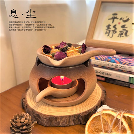 息尘◆禅意粗陶植物鲜花烘烤香薰炉茶道焙茶精油提香器蜡烛隔火炉