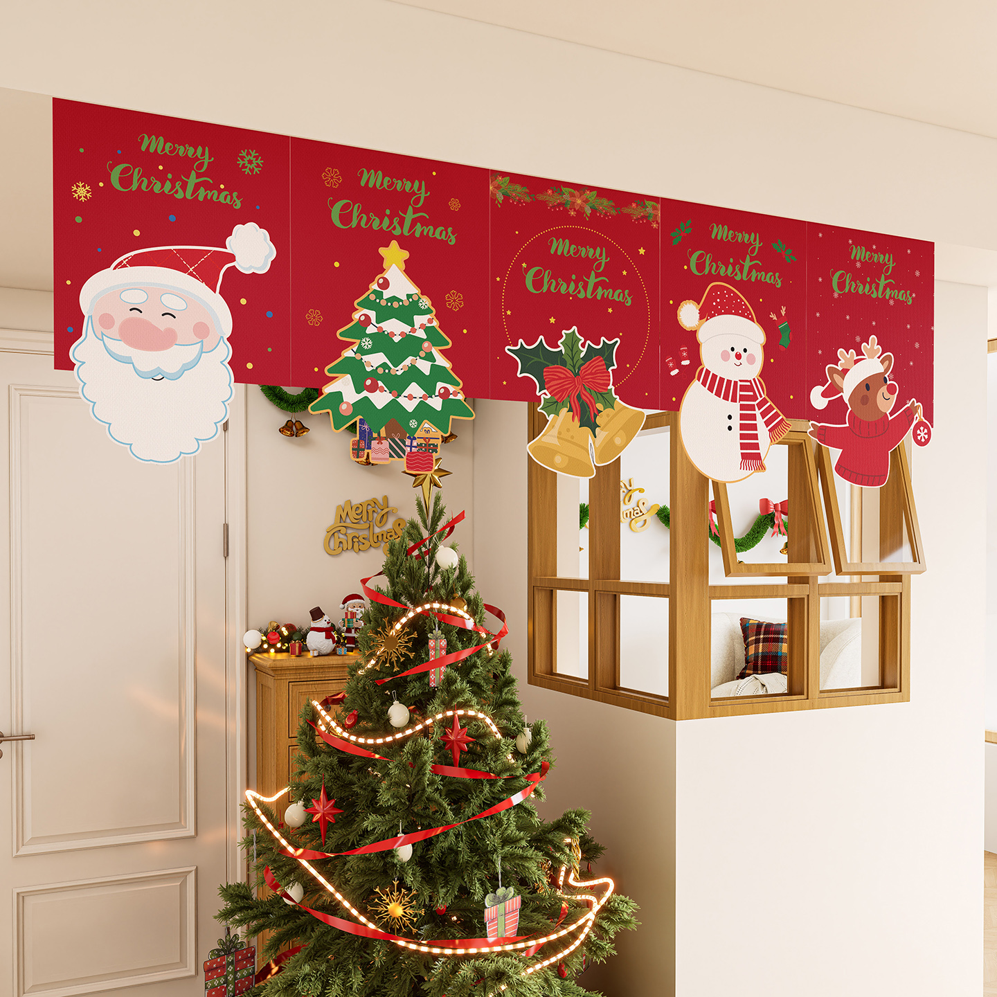 圣诞节门头帘咖啡店创意挂旗