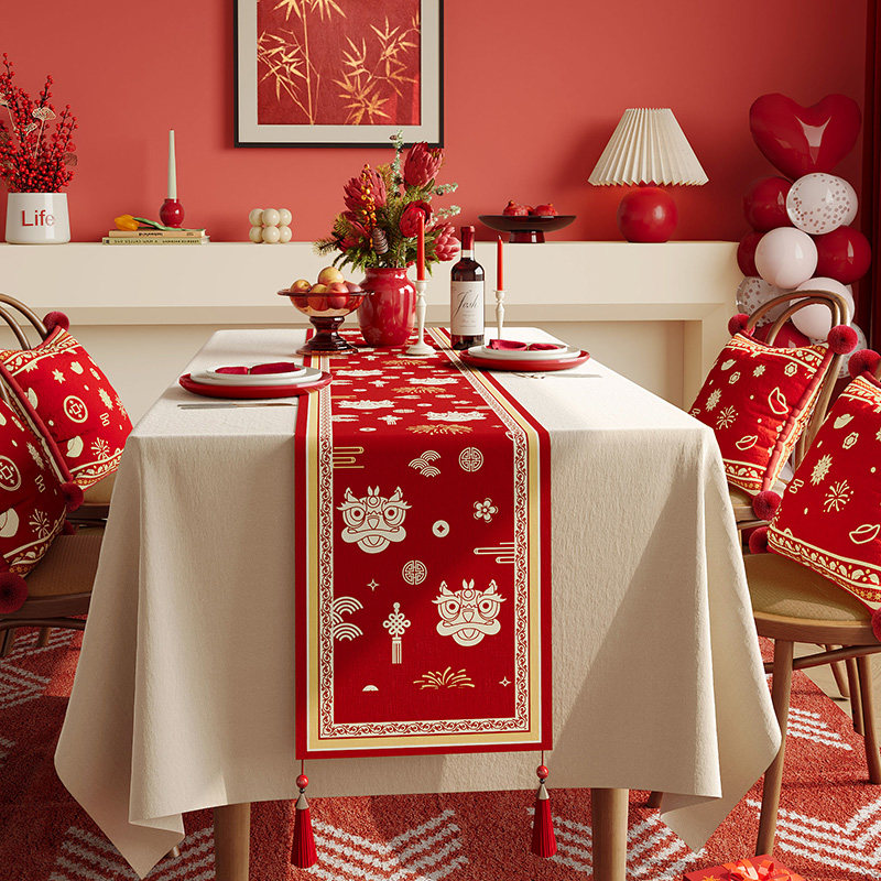 新年桌旗喜庆氛围感装饰布置茶席2025轻奢高端新中式桌布,居家布艺,桌旗,淘宝优惠券,粉丝福利购,淘宝优惠卷