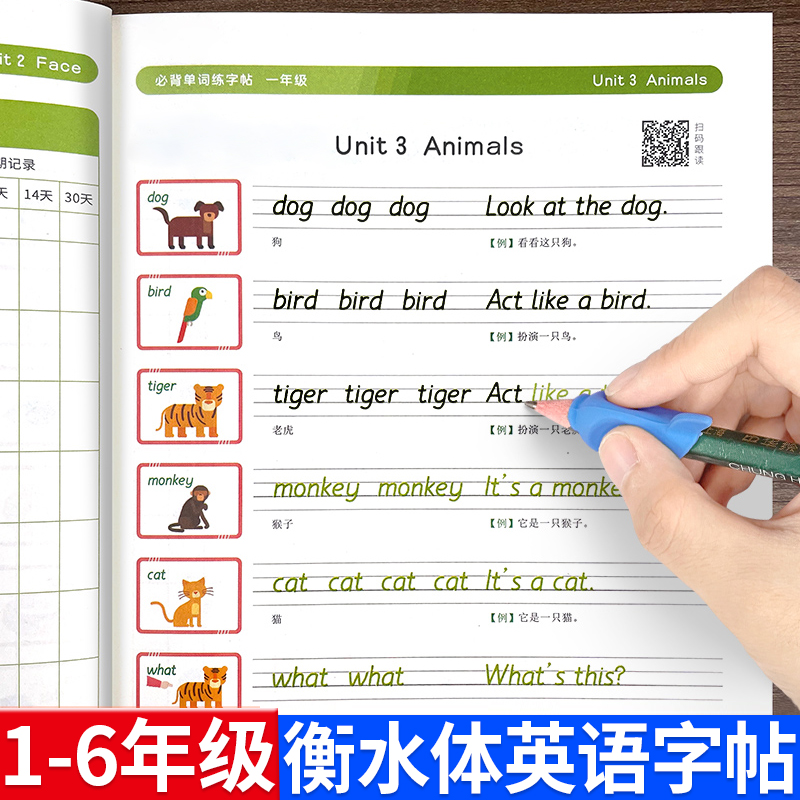 衡水体英语字帖小学生专用一二三四五六年级上册下册英语课本同步练字帖英文单词练字本硬笔书法临摹描红每日一练人教版写字课课练