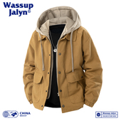 假两件连帽夹克男秋冬加厚宽松撞色休闲工装 WASSUP JALYN美式 外套