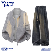 JALYN休闲夹克套装 男美式 工装 WASSUP 外套长裤 秋冬棒球服宽松一套