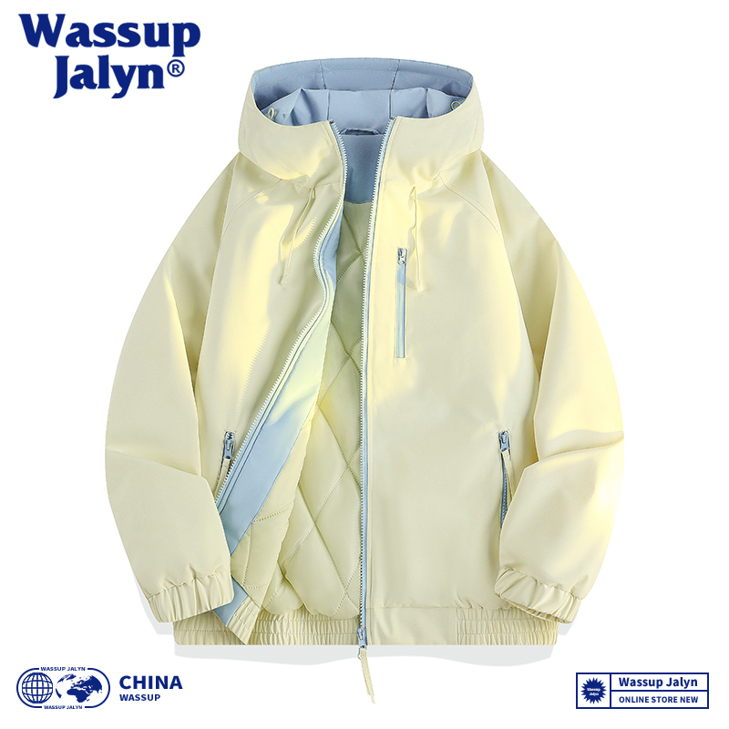 WASSUPJALYN情侣撞色连帽棉服
