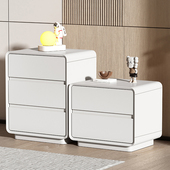 奶油风烤漆实木床头柜简约现代意式 轻奢极简网红床边三抽三斗柜子