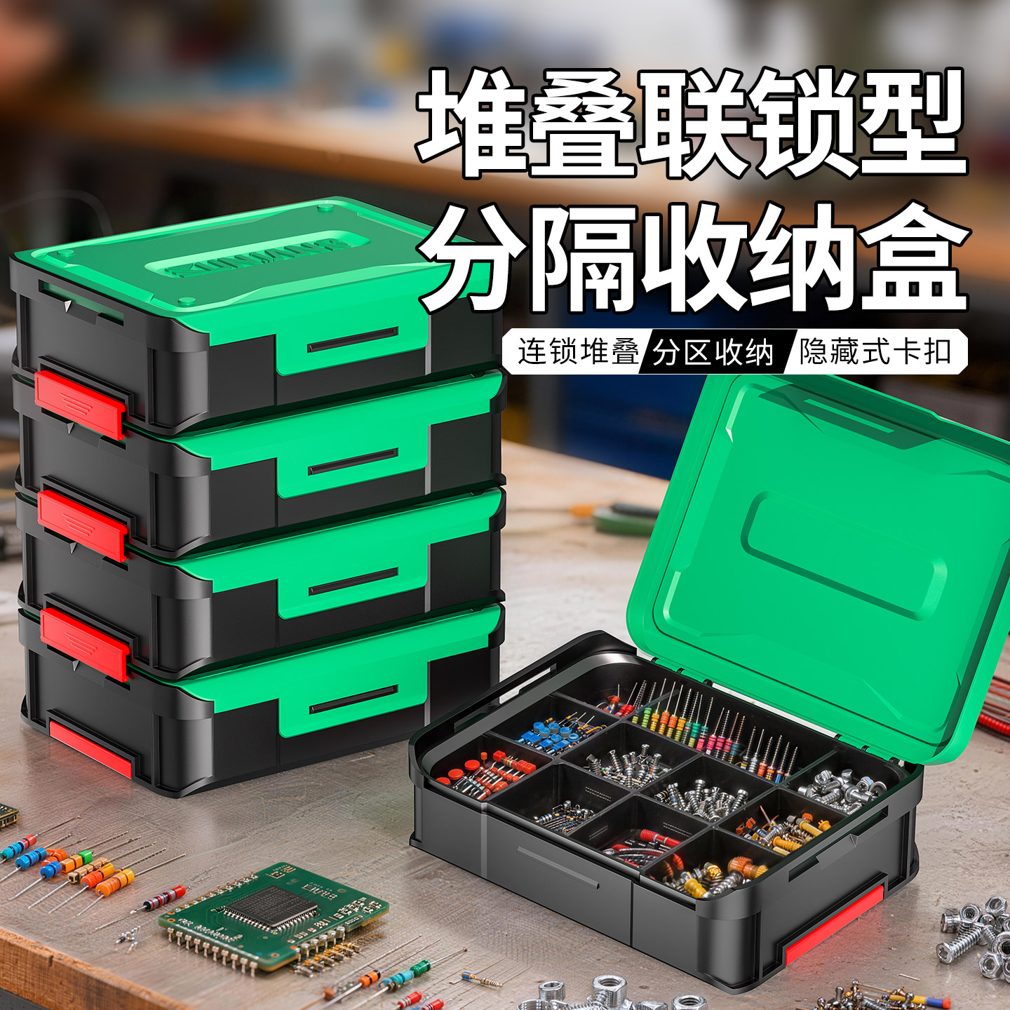 琨匠零件盒分类收纳盒螺丝电子元器件配件加厚工具箱可组合收纳盒