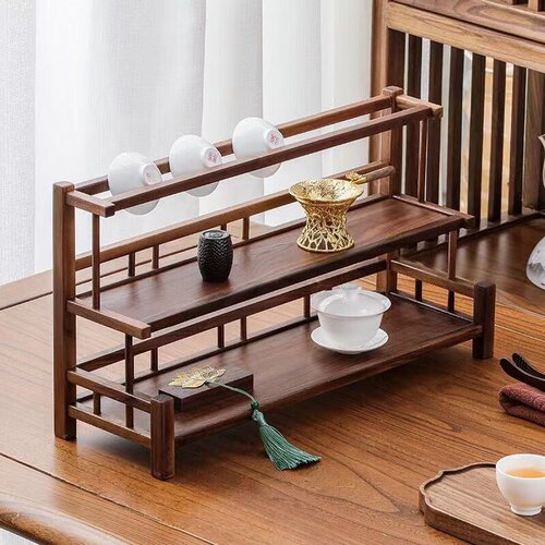 北美胡桃木茶台收纳架多层博古架茶具茶壶茶杯沥水中式桌面置物架