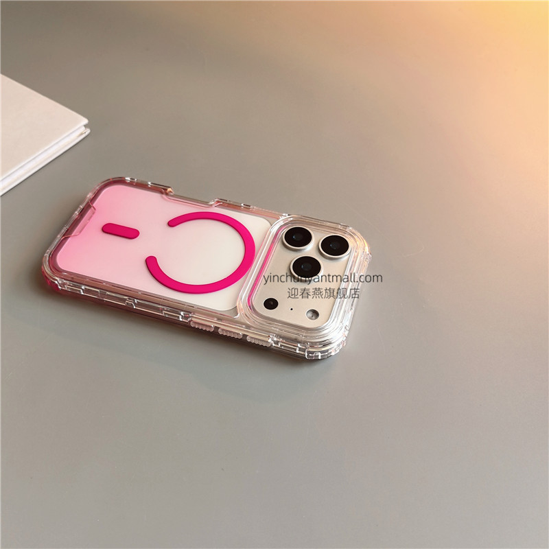 粉色缤纷磁吸适用苹果17手机壳透明16Pro硬壳15pro简约16高级感iPhone15防摔14新款17Pro全包16promax男女13