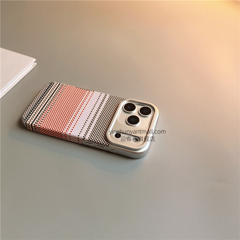 橙红格子电镀适用苹果17手机壳硅胶16Pro软磨砂15pro简约16高级感iPhone15防摔14新款17pro全包16promax男女