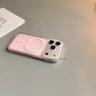 砂粉细圈磁吸适用苹果17手机壳16Pro透明半软15pro简约16高级感iPhone15防摔14新款 17pro全包16promax男女