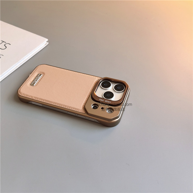 卡其素皮磁吸支架适用苹果17手机壳16Pro硬15pro简约16高级感iPhone15防摔14新款17Pro全包16promax男女13